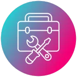 Icône linéaire d'un ordinateur portable avec code et engrenage, sur fond dégradé rose-bleu